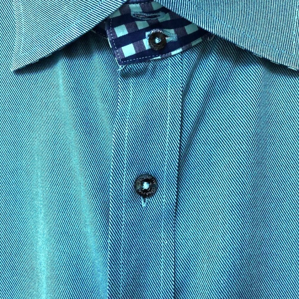 Robert Graham Solid Teal Blue Button Down Shirt M… - image 4